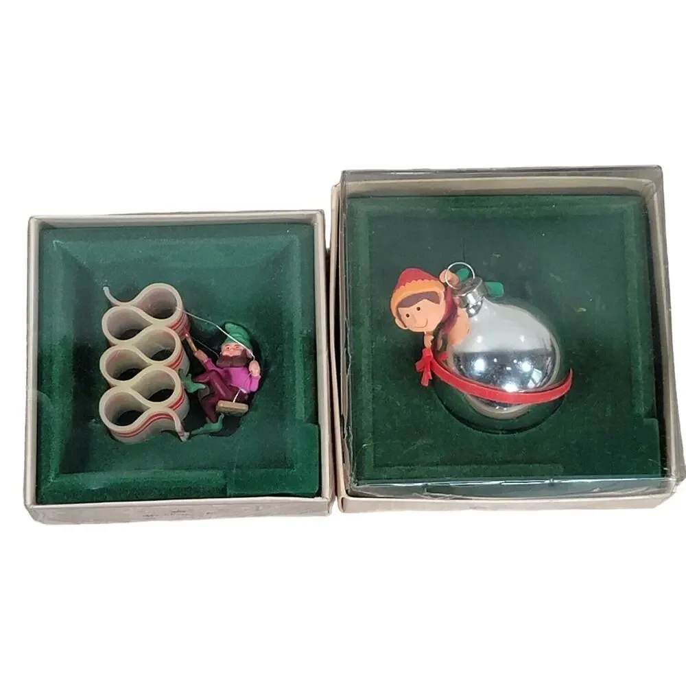 Vintage Hallmark Christmas Ornaments Ribbon Candy Peeking Elf Keepsake FLAWED